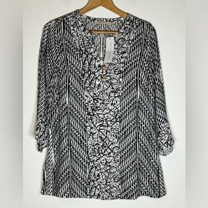 Soft Surroundings Black & White Mixed-Print V-Neck Tunic